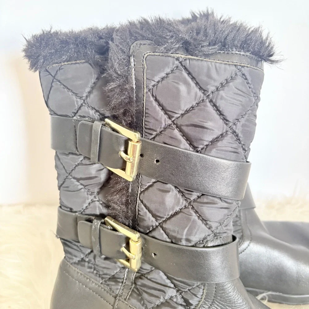 Michael Kors Black Quilted Faux Fur Trim Buckle‎ Boots AQ13G 7M